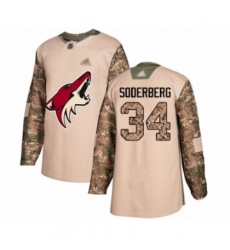 Men's Arizona Coyotes #34 Carl Soderberg Authentic Camo Veterans Day Practice Hockey Jersey