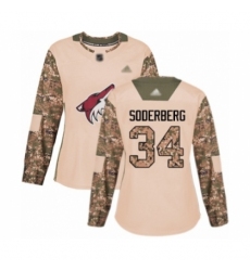 Women's Arizona Coyotes #34 Carl Soderberg Authentic Camo Veterans Day Practice Hockey Jersey