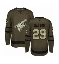 Men's Arizona Coyotes #29 Barrett Hayton Authentic Green Salute to Service Hockey Jersey