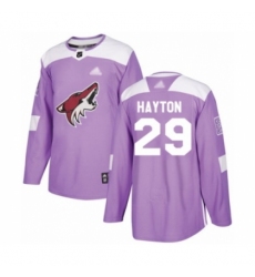 Men's Arizona Coyotes #29 Barrett Hayton Authentic Purple Fights Cancer Practice Hockey Jersey