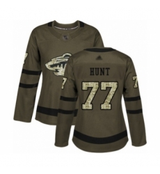 Women's Minnesota Wild #77 Brad Hunt Authentic Green Salute to Service Hockey Jersey