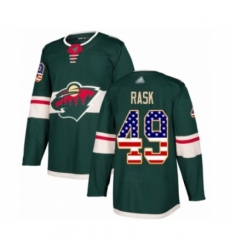 Men's Minnesota Wild #49 Victor Rask Authentic Green USA Flag Fashion Hockey Jersey