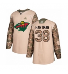 Men's Minnesota Wild #38 Ryan Hartman Authentic Camo Veterans Day Practice Hockey Jersey