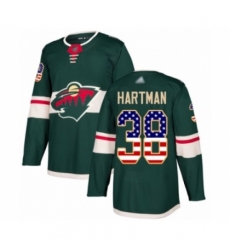 Men's Minnesota Wild #38 Ryan Hartman Authentic Green USA Flag Fashion Hockey Jersey