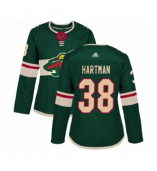 Women's Minnesota Wild #38 Ryan Hartman Authentic Green Home Hockey Jersey