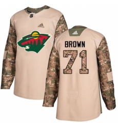 Men's Adidas Minnesota Wild #71 J T  Brown Authentic Camo Veterans Day Practice NHL Jersey