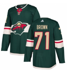 Men's Adidas Minnesota Wild #71 J  T  Brown Authentic Green Home NHL Jersey