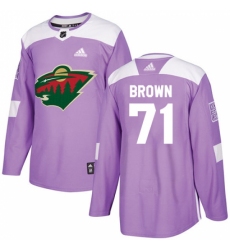 Men's Adidas Minnesota Wild #71 J T  Brown Authentic Purple Fights Cancer Practice NHL Jersey