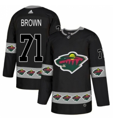 Men's Adidas Minnesota Wild #71 J.T. Brown Authentic Black Team Logo Fashion NHL Jersey