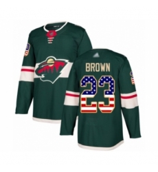 Men's Minnesota Wild #23 J.T. Brown Authentic Green USA Flag Fashion Hockey Jersey