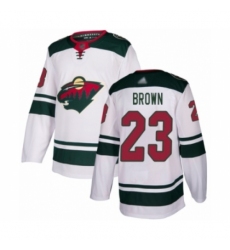 Men's Minnesota Wild #23 J.T. Brown Authentic White Away Hockey Jersey