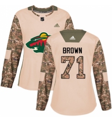 Women's Adidas Minnesota Wild #71 J T  Brown Authentic Camo Veterans Day Practice NHL Jersey
