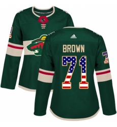 Women's Adidas Minnesota Wild #71 J T Brown Authentic Green USA Flag Fashion NHL Jersey