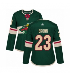 Women's Minnesota Wild #23 J.T. Brown Authentic Green Home Hockey Jersey