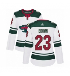 Women's Minnesota Wild #23 J.T. Brown Authentic White Away Hockey Jersey