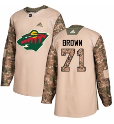 Youth Adidas Minnesota Wild #71 J T  Brown Authentic Camo Veterans Day Practice NHL Jersey