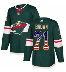 Youth Adidas Minnesota Wild #71 J T Brown Authentic Green USA Flag Fashion NHL Jersey