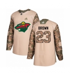 Youth Minnesota Wild #23 J.T. Brown Authentic Camo Veterans Day Practice Hockey Jersey