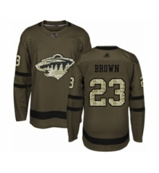 Youth Minnesota Wild #23 J.T. Brown Authentic Green Salute to Service Hockey Jersey