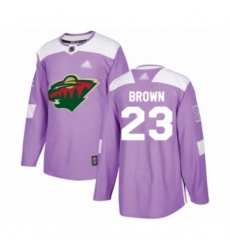 Youth Minnesota Wild #23 J.T. Brown Authentic Purple Fights Cancer Practice Hockey Jersey