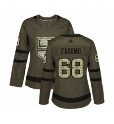 Women's Los Angeles Kings #68 Samuel Fagemo Authentic Green Salute to Service Hockey Jersey