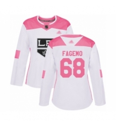 Women's Los Angeles Kings #68 Samuel Fagemo Authentic White Pink Fashion Hockey Jersey
