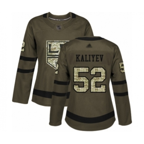 Women's Los Angeles Kings #52 Arthur Kaliyev Authentic Green Salute to Service Hockey Jersey Women's Los Angeles Kings #52 Arthur Kaliyev Authentic Green Salute to Service Hockey Jersey