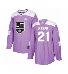 Men's Los Angeles Kings #21 Mario Kempe Authentic Purple Fights Cancer Practice Hockey Jersey