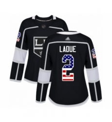 Women's Los Angeles Kings #2 Paul LaDue Authentic Black USA Flag Fashion Hockey Jersey