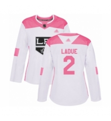 Women's Los Angeles Kings #2 Paul LaDue Authentic White Pink Fashion Hockey Jersey