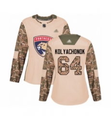 Women's Florida Panthers #64 Vladislav Kolyachonok Authentic Camo Veterans Day Practice Hockey Jersey