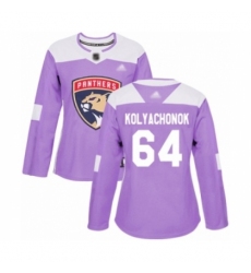 Women's Florida Panthers #64 Vladislav Kolyachonok Authentic Purple Fights Cancer Practice Hockey Jersey