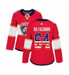 Women's Florida Panthers #64 Vladislav Kolyachonok Authentic Red USA Flag Fashion Hockey Jersey