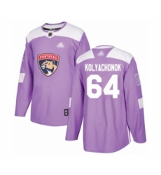 Youth Florida Panthers #64 Vladislav Kolyachonok Authentic Purple Fights Cancer Practice Hockey Jersey