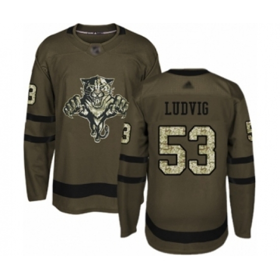 Men's Florida Panthers #53 John Ludvig Authentic Green Salute to Service Hockey Jersey Men's Florida Panthers #53 John Ludvig Authentic Green Salute to Service Hockey Jersey