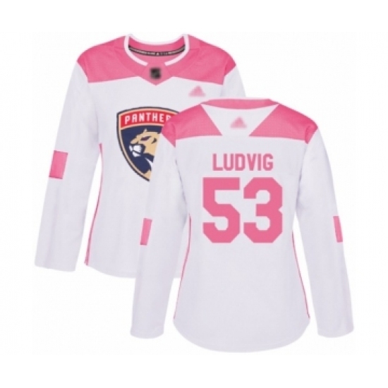 Women's Florida Panthers #53 John Ludvig Authentic White Pink Fashion Hockey Jersey Women's Florida Panthers #53 John Ludvig Authentic White Pink Fashion Hockey Jersey
