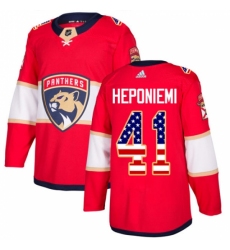 Men's Adidas Florida Panthers #41 Aleksi Heponiemi Authentic Red USA Flag Fashion NHL Jersey
