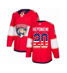 Men's Florida Panthers #20 Aleksi Heponiemi Authentic Red USA Flag Fashion Hockey Jersey