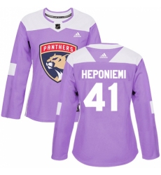 Women's Adidas Florida Panthers #41 Aleksi Heponiemi Authentic Purple Fights Cancer Practice NHL Jersey