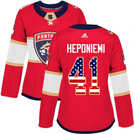 Women's Adidas Florida Panthers #41 Aleksi Heponiemi Authentic Red USA Flag Fashion NHL Jersey Women's Adidas Florida Panthers #41 Aleksi Heponiemi Authentic Red USA Flag Fashion NHL Jersey