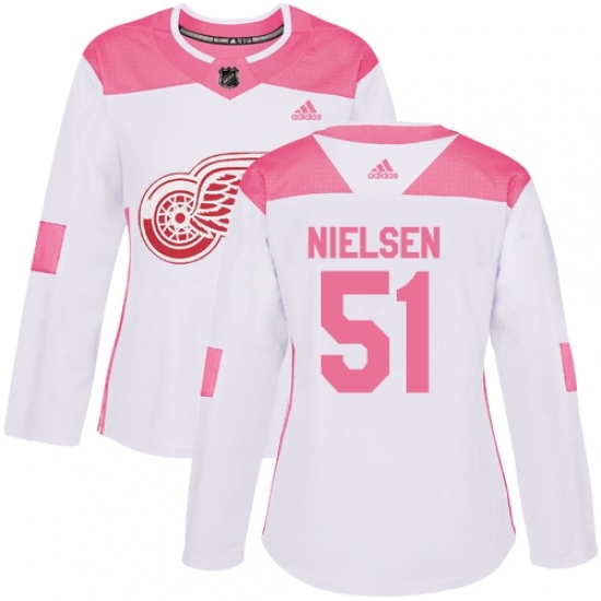Women's Adidas Detroit Red Wings #51 Frans Nielsen Authentic White/Pink Fashion NHL Jersey Women's Adidas Detroit Red Wings #51 Frans Nielsen Authentic White/Pink Fashion NHL Jersey