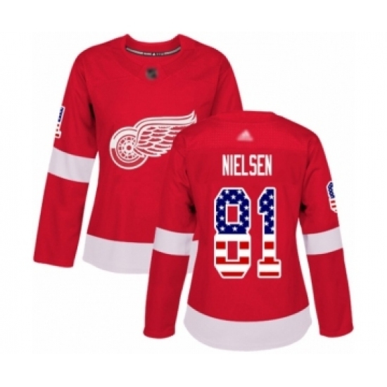 Women's Detroit Red Wings #81 Frans Nielsen Authentic Red USA Flag Fashion Hockey Jersey Women's Detroit Red Wings #81 Frans Nielsen Authentic Red USA Flag Fashion Hockey Jersey
