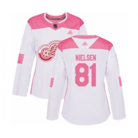 Women's Detroit Red Wings #81 Frans Nielsen Authentic White Pink Fashion Hockey Jersey Women's Detroit Red Wings #81 Frans Nielsen Authentic White Pink Fashion Hockey Jersey