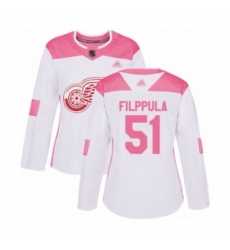 Women's Detroit Red Wings #51 Valtteri Filppula Authentic White Pink Fashion Hockey Jersey