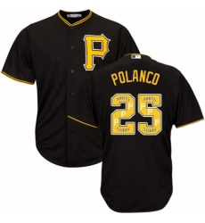 Men's Majestic Pittsburgh Pirates #25 Gregory Polanco Authentic Black Team Logo Fashion Cool Base MLB Jersey