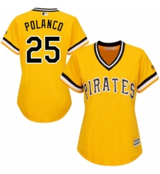 Women's Majestic Pittsburgh Pirates #25 Gregory Polanco Replica Gold Alternate Cool Base MLB Jersey