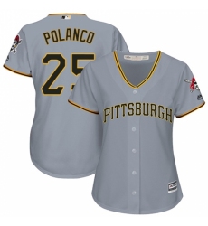 Women's Majestic Pittsburgh Pirates #25 Gregory Polanco Replica Grey Road Cool Base MLB Jersey