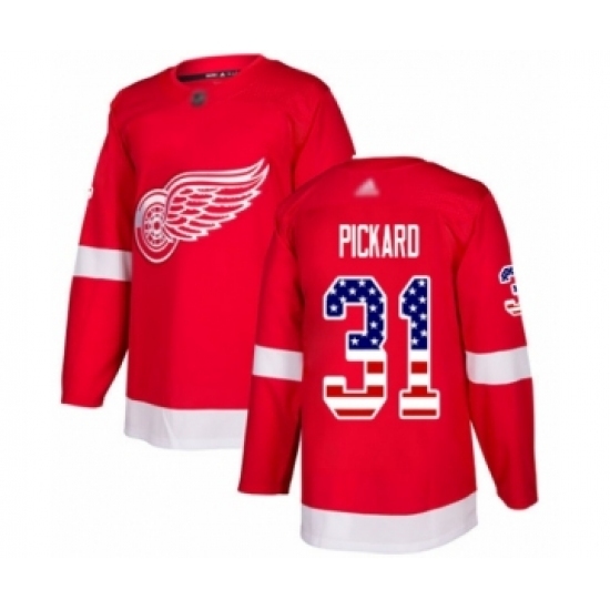 Youth Detroit Red Wings #31 Calvin Pickard Authentic Red USA Flag Fashion Hockey Jersey Youth Detroit Red Wings #31 Calvin Pickard Authentic Red USA Flag Fashion Hockey Jersey