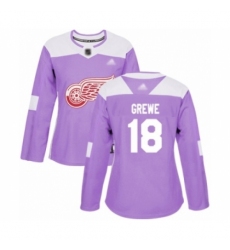 Women's Detroit Red Wings #18 Albin Grewe Authentic Purple Fights Cancer Practice Hockey Jersey