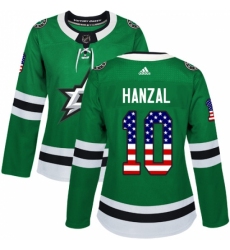 Women's Adidas Dallas Stars #10 Martin Hanzal Authentic Green USA Flag Fashion NHL Jersey